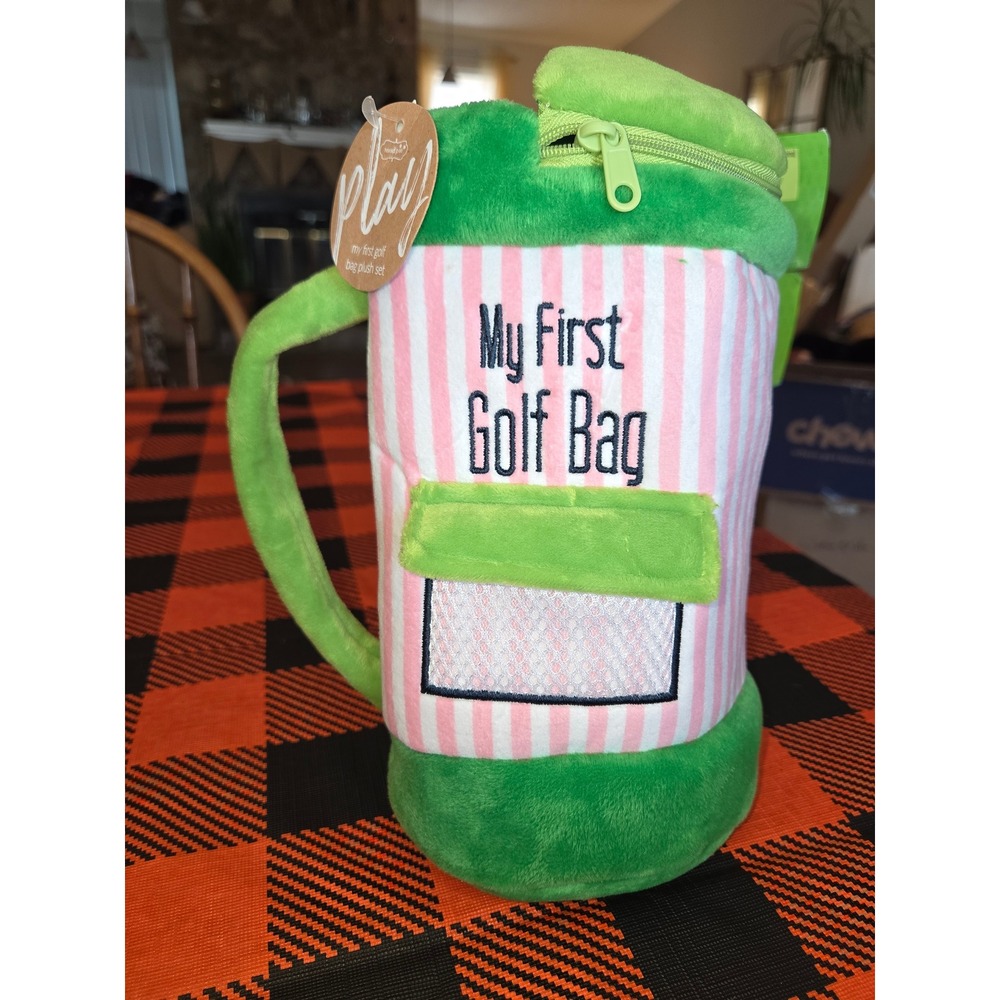 Mud Pie My First Golf Bag Plush Set Pink Green Striped Toy Carrier 12110338